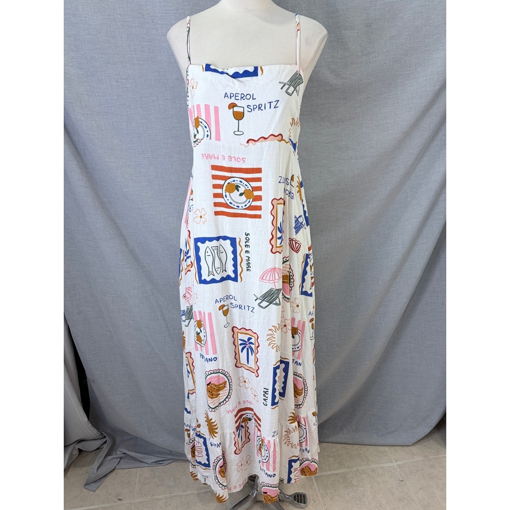 Label of Love Aperol Spritz Mediterranean Print Linen Blend Maxi Dress